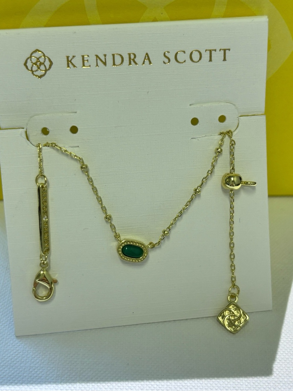Kendra Scott Gold Plated Necklace with Green Oval Stone